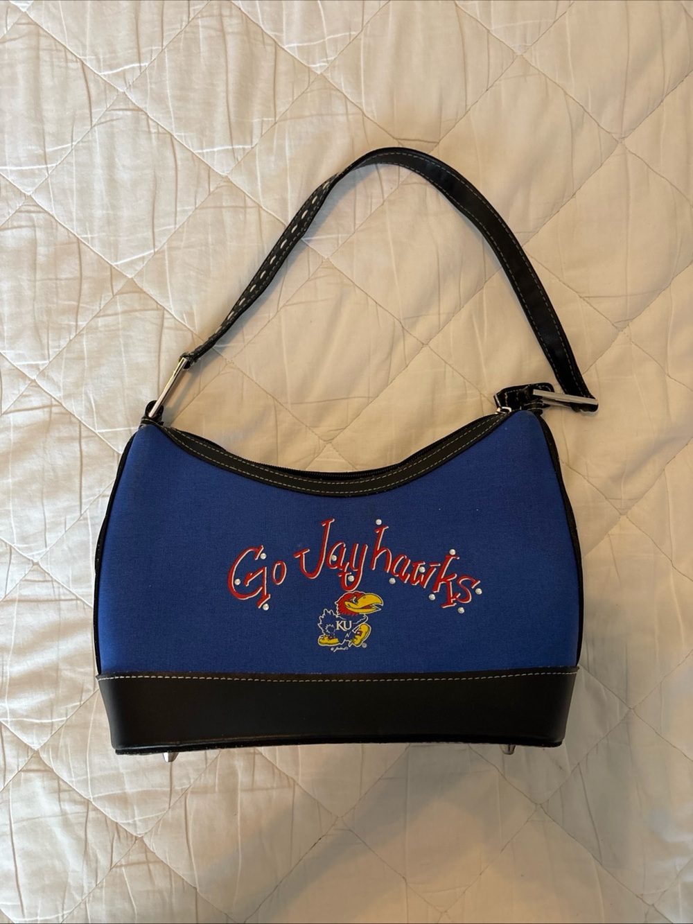 Blue 'Go Jayhawks' Canvas Shoulder Bag with Black Trim